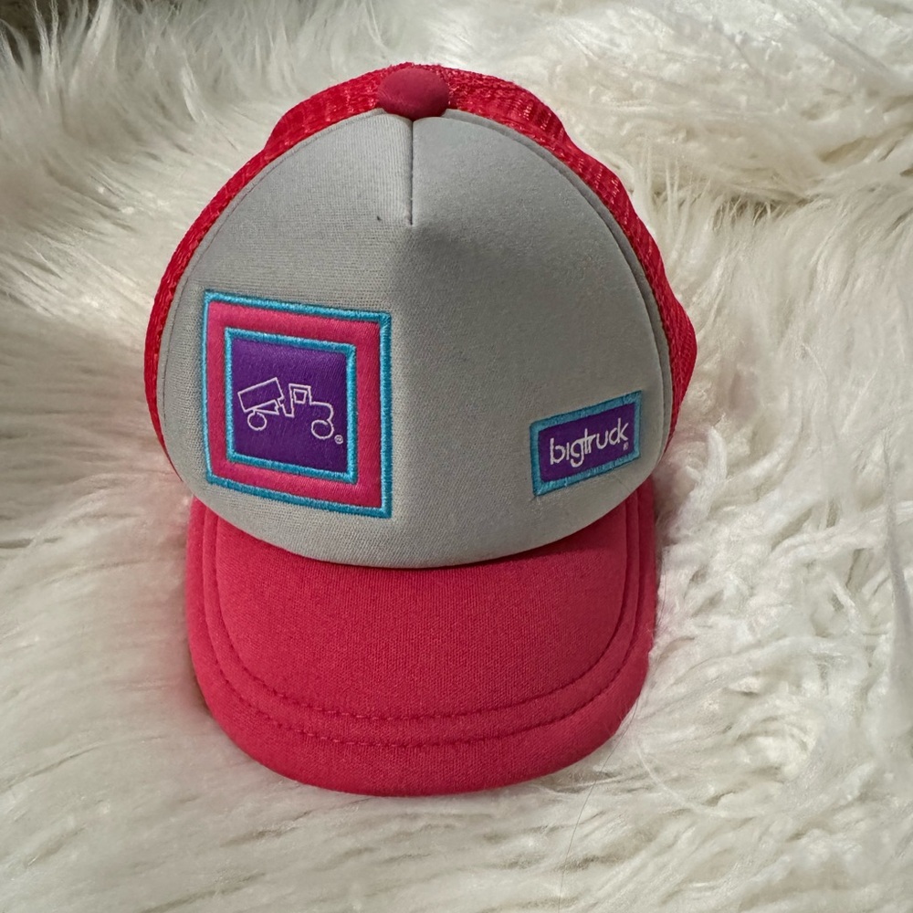 Big truck hat, infant, pink and gray, snap back hat, trucker hat